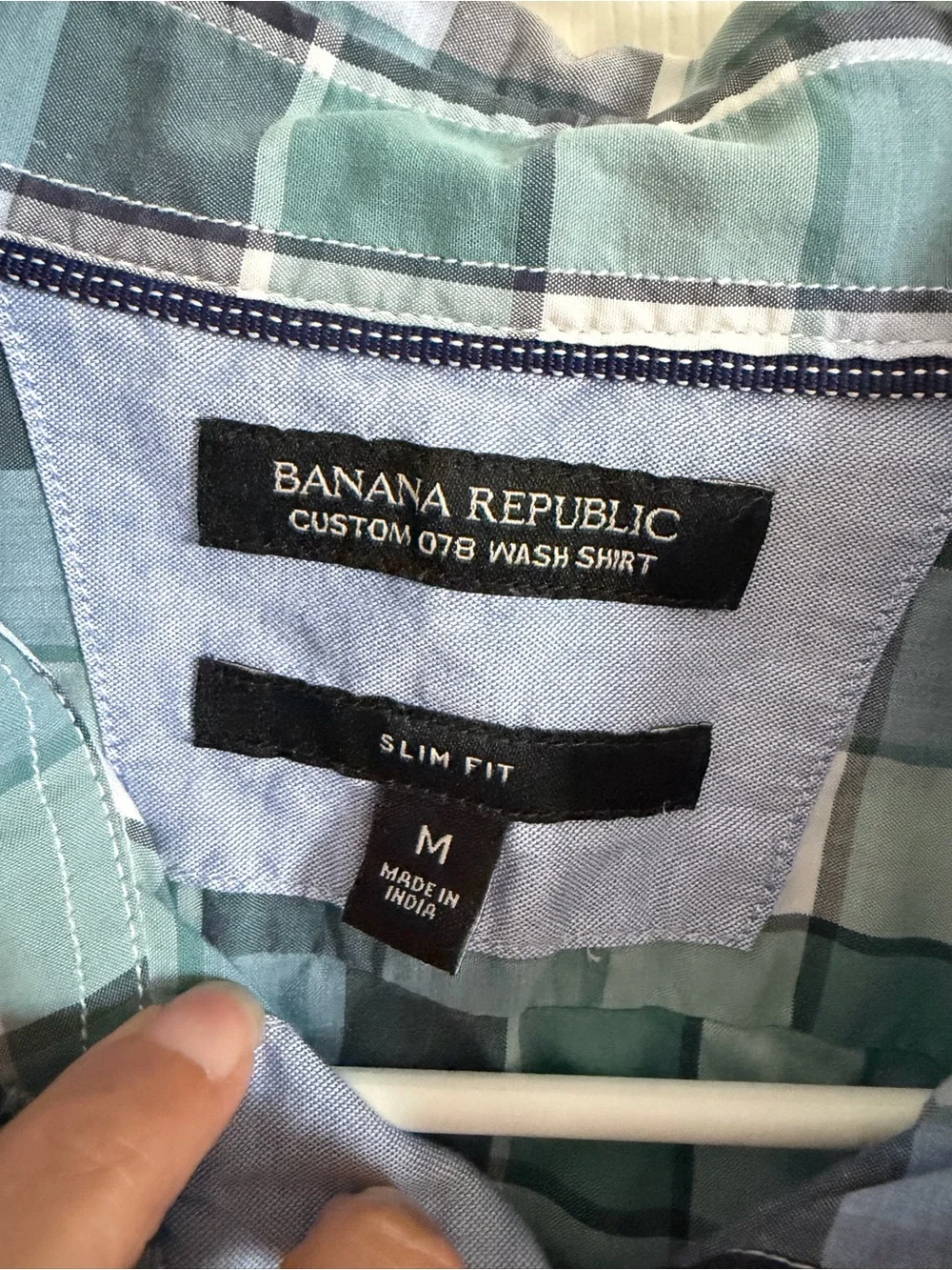 Banana Republic Men’s Blue, Green & White Plaid Button-Down Shirt